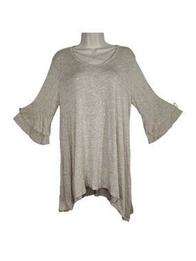 Lovely Souls Heather Tan Grey Tunic Top Jersey Knit Women Size L Asymmetric Hem